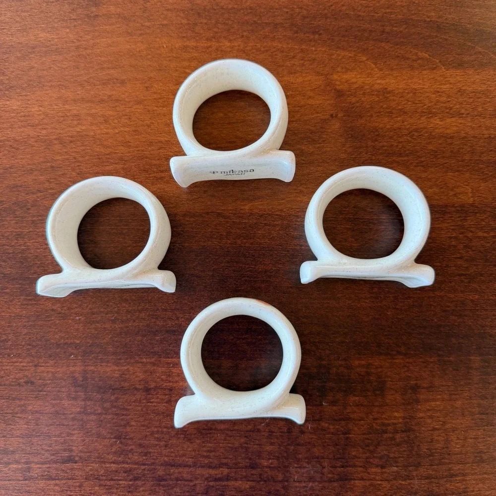 Vintage Mikasa Ceramic Napkin Rings Set of 4 Speckled Floral Peach Blossom